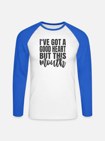 Gutes Herz, aber dieser Mund lustiges Zitat - Unisex Baseballshirt langarm - Weiß/Royalblau