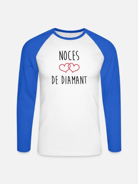 Wedding Anniversary - Diamond Wedding (60 years) - Unisex Long Sleeve Baseball T-Shirt - white/royal blue