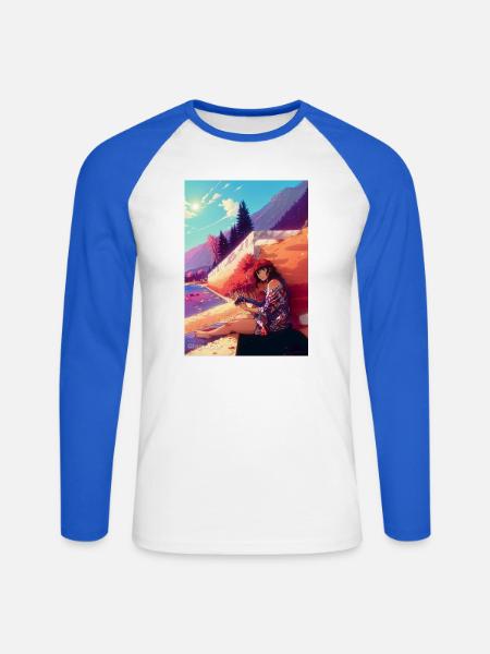 Am See - Unisex Baseballshirt langarm - Weiß/Royalblau