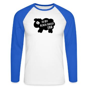 À mon époque de Black Sheep – Diction minimaliste - T-shirt baseball manches longues Homme - blanc/bleu royal - Devant - Nik (191cm)