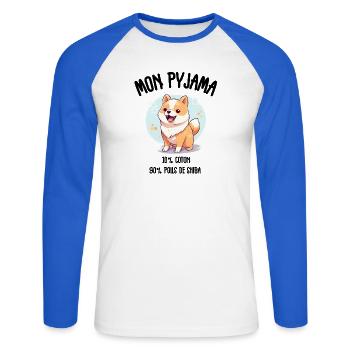 Shiba Humor Dog Pyjamas - Unisex Baseballshirt langarm - Weiß/Royalblau - Vorne - Nik (191cm)