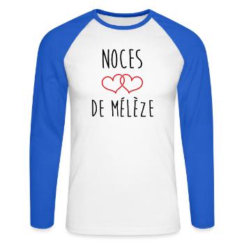 Larch Wedding 69 Jahre Ehe - Unisex Baseballshirt langarm - Weiß/Royalblau - Vorne - Nik (191cm)
