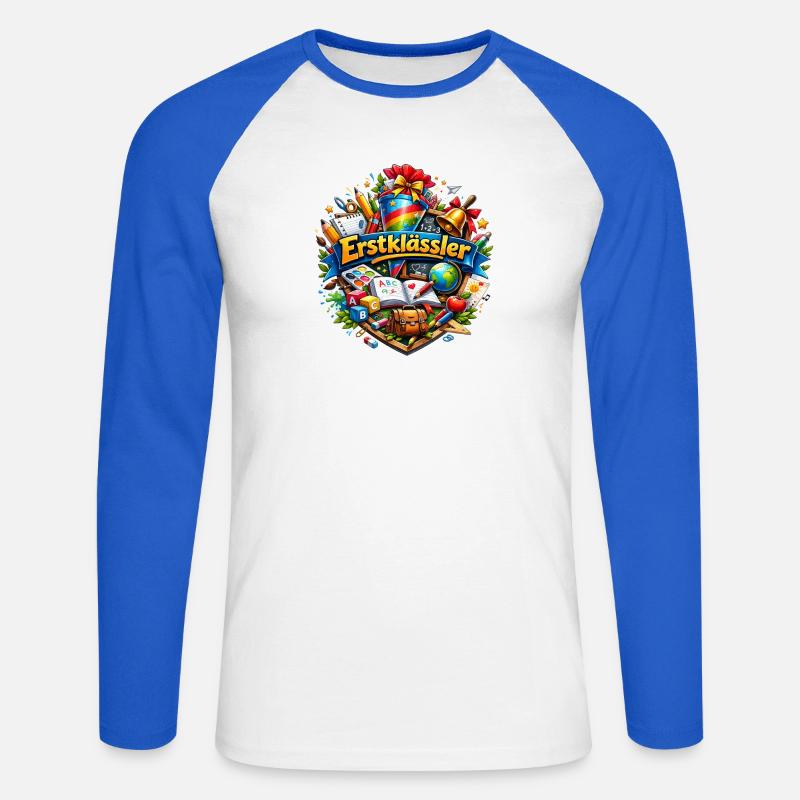 Logo del Mondo dell'Apprendimento della Prima Elementare - Maglia da baseball a manica lunga da uomo - bianco/blu royal