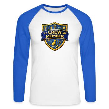 Crew Member Shield Emblem - Unisex Long Sleeve Baseball T-Shirt - white/royal blue - Front - Nik (191cm)