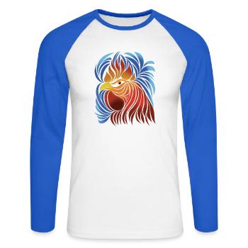 Fans de poulet - Coq - Coq - Poulet fleur - Bio - T-shirt baseball manches longues Homme - blanc/bleu royal - Devant - Nik (191cm)