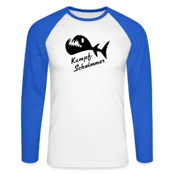Bataille Poisson Fantasma 2 - T-shirt baseball manches longues Homme - blanc/bleu royal - Devant - Nik (191cm)