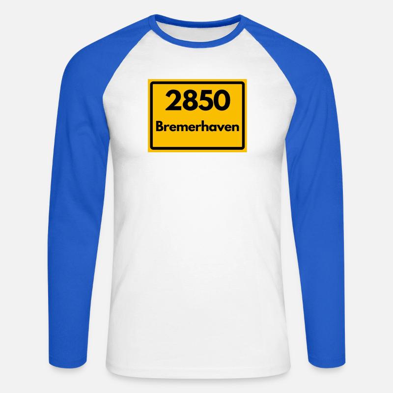 OLD POSTCODE POSTCODE RETRO 2850 BREMERHAVEN - Unisex Long Sleeve Baseball T-Shirt - white/royal blue