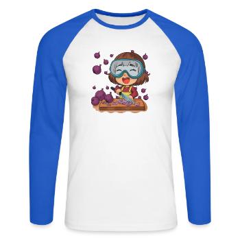 La fille de bande dessinée coupe les oignons - T-shirt baseball manches longues Homme - blanc/bleu royal - Devant - Nik (191cm)