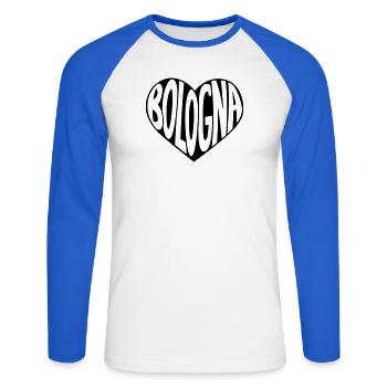 Bologna Heart Typography - Unisex Long Sleeve Baseball T-Shirt - white/royal blue - Front - Nik (191cm)
