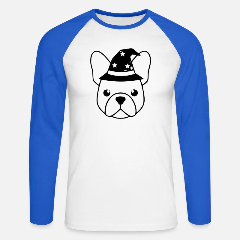 Frenchie Zauberer Hut Outline - Unisex Baseballshirt langarm - Weiß/Royalblau