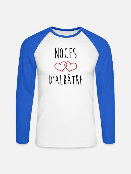 Alabaster-Hochzeit 75 Jahre Ehe - Unisex Baseballshirt langarm - Weiß/Royalblau