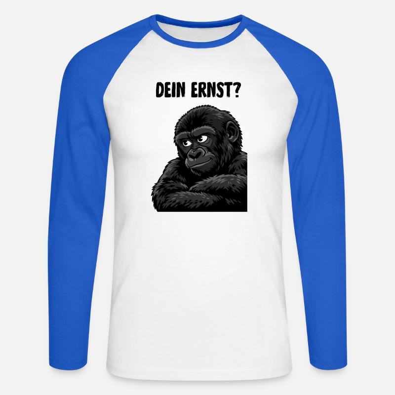 Affe mit skeptischem Blick - dein ernst? - Unisex Baseballshirt langarm - Weiß/Royalblau