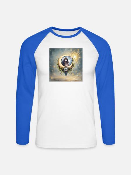 Mondgöttin im Blumenhalbmond - Unisex Baseballshirt langarm - Weiß/Royalblau