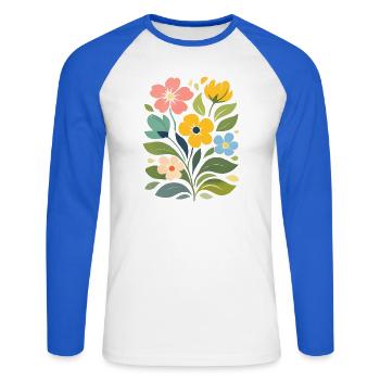Illustration de fleurs colorées Motif floral nature - T-shirt baseball manches longues Homme - blanc/bleu royal - Devant - Nik (191cm)