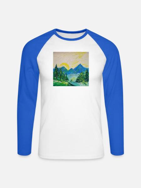 Sonnenaufgang - Unisex Baseballshirt langarm - Weiß/Royalblau