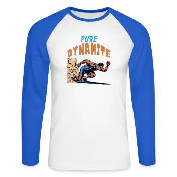 Sprinteur : Pure Dynamite - T-shirt baseball manches longues Homme - blanc/bleu royal - Devant - Nik (191cm)
