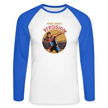 Lancer du poids : puissance rencontrée précision - T-shirt baseball manches longues Homme - blanc/bleu royal - Devant - Nik (191cm)