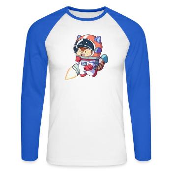 Astronaute chat en combinaison spatiale - T-shirt baseball manches longues Homme - blanc/bleu royal - Devant - Nik (191cm)