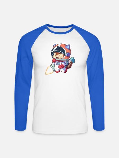 Astronaute chat en combinaison spatiale - T-shirt baseball manches longues Homme - blanc/bleu royal