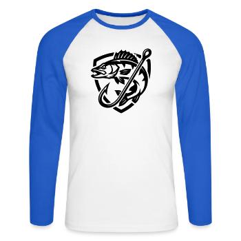 Hecht Fisch Angeln Symbol - Unisex Baseballshirt langarm - Weiß/Royalblau - Vorne - Nik (191cm)