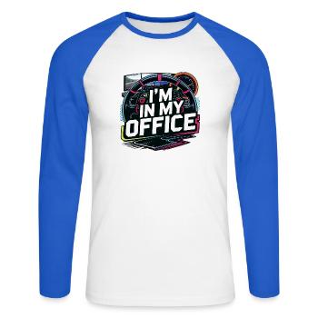 Je suis dans mon bureau - T-shirt baseball manches longues Homme - blanc/bleu royal - Devant - Nik (191cm)