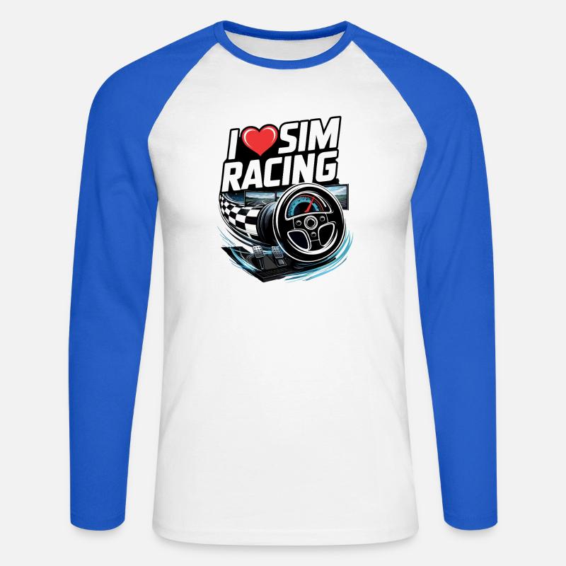 Adoro il Sim Racing - Maglia da baseball a manica lunga da uomo - bianco/blu royal