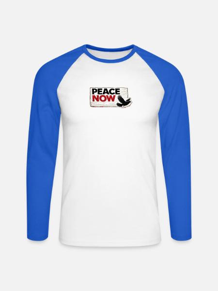 Peace Now – Schwarzer Taubenaufkleber - Unisex Baseballshirt langarm - Weiß/Royalblau