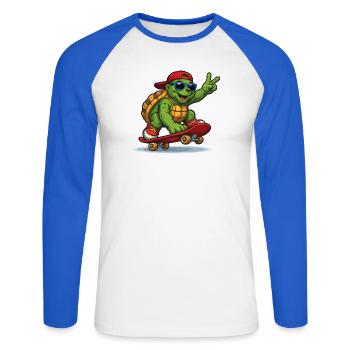 Turtle on skateboard with style - Unisex Long Sleeve Baseball T-Shirt - white/royal blue - Front - Nik (191cm)