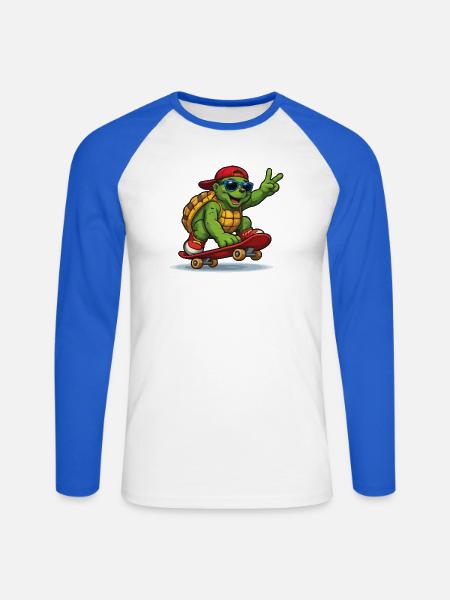Turtle on skateboard with style - Unisex Long Sleeve Baseball T-Shirt - white/royal blue