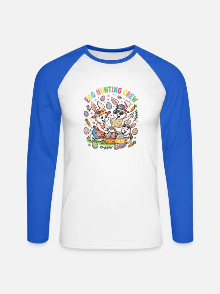 Hoster Bunny Family - Egg Collector - Unisex Long Sleeve Baseball T-Shirt - white/royal blue