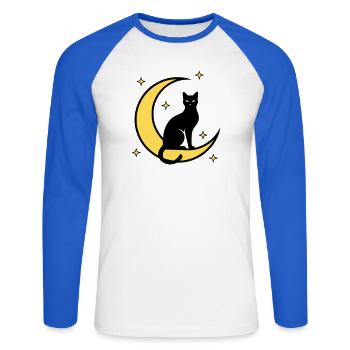 Chat Lune Étoiles Sorcellerie - T-shirt baseball manches longues Homme - blanc/bleu royal - Devant - Nik (191cm)