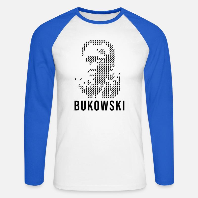 Ritratto geometrico di Charles Bukowski - Maglia da baseball a manica lunga da uomo - bianco/blu royal