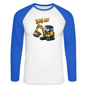 Cute Penguin Cartoon Excavator Driver Construction Equipment Operator - Unisex Long Sleeve Baseball T-Shirt - white/royal blue - Front - Nik (191cm)