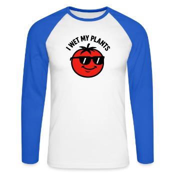 Je Mouille Mes Plantes Tomate Jardinage - T-shirt baseball manches longues Homme - blanc/bleu royal - Devant - Nik (191cm)