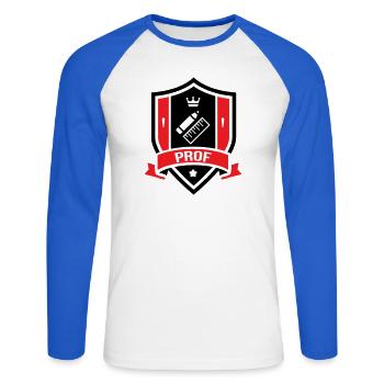 Blason Académique Professeur Couronne  - T-shirt baseball manches longues Homme - blanc/bleu royal - Devant - Nik (191cm)