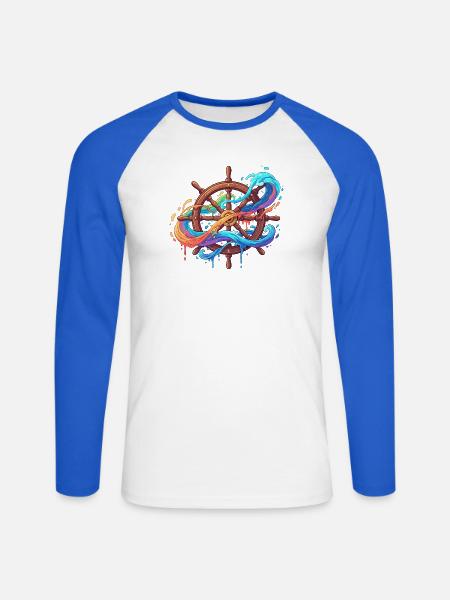 Farbwellen am Steuerrad - Unisex Baseballshirt langarm - Weiß/Royalblau