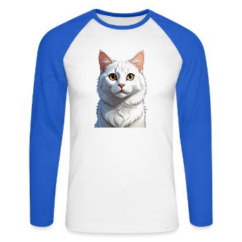 Chat blanc - T-shirt baseball manches longues Homme - blanc/bleu royal - Devant - Nik (191cm)