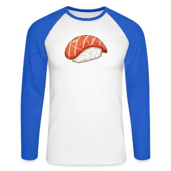 sushi - T-shirt baseball manches longues Homme - blanc/bleu royal - Devant - Nik (191cm)