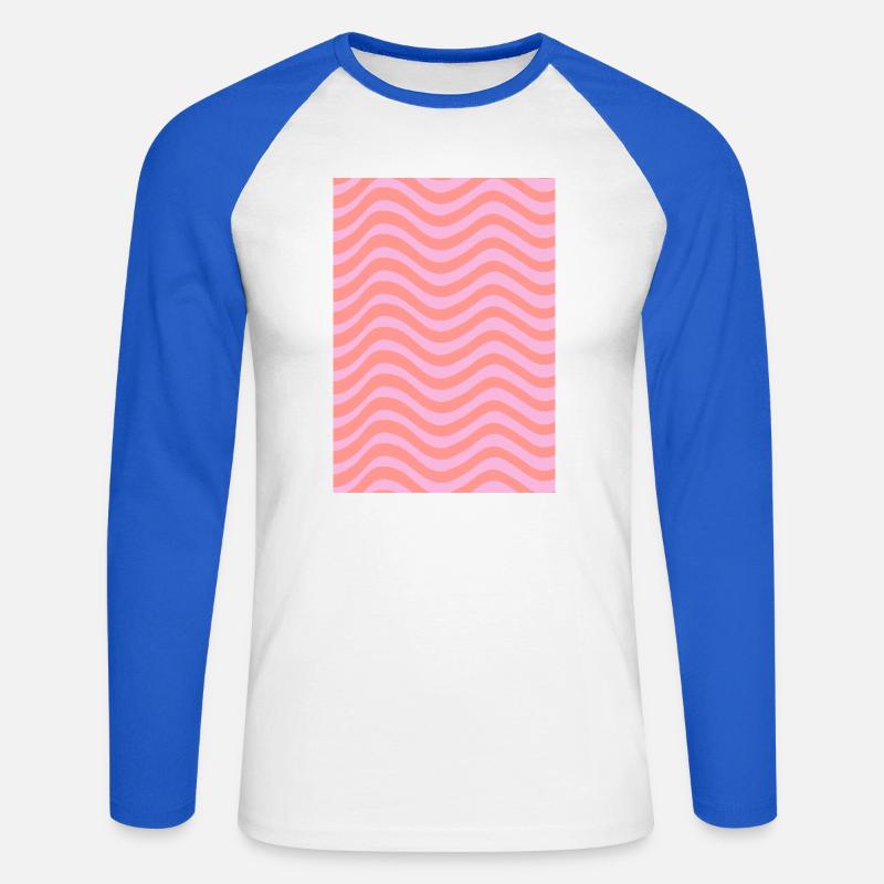 Stripe Wave Pattern - Pink Customizable - Unisex Long Sleeve Baseball T-Shirt - white/royal blue