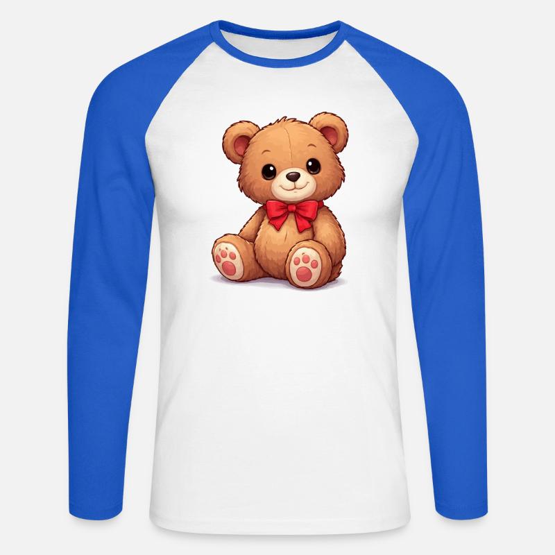 Orsetto cocciale con nastro rosso - Maglia da baseball a manica lunga da uomo - bianco/blu royal