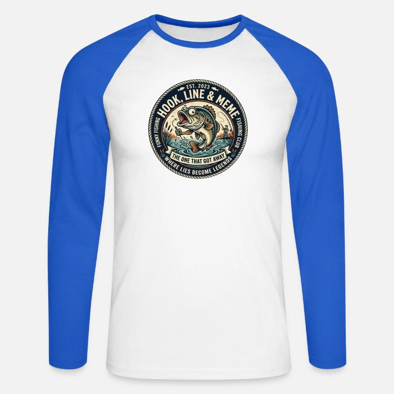 Line & Hook Legends Patch, lustiges Angeln - Unisex Baseballshirt langarm - Weiß/Royalblau