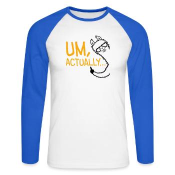 Lama Alpaka Um Actually Lustig Nerd Klugscheißer - Unisex Baseballshirt langarm - Weiß/Royalblau - Vorne - Nik (191cm)