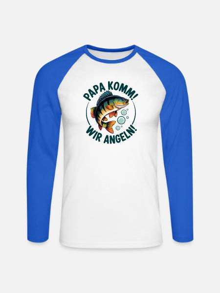 Angeln mit meinem Papa - Unisex Baseballshirt langarm - Weiß/Royalblau