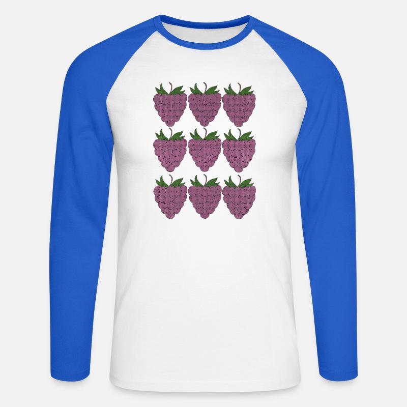 raspberry pattern textile - Unisex Long Sleeve Baseball T-Shirt - white/royal blue