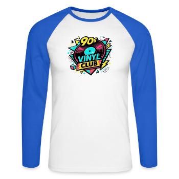 90er Vinyl Club Neon Pulse - Unisex Baseballshirt langarm - Weiß/Royalblau - Vorne - Nik (191cm)