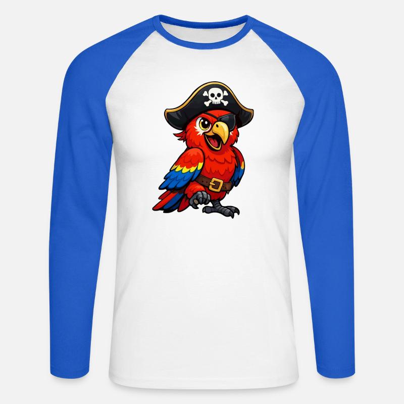 Papukaijamerirosvo - Miesten pitkähihainen baseballpaita - valkoinen/kuninkaallinen