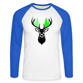 Deer Head Fir Trees Natural Green - Unisex Long Sleeve Baseball T-Shirt - white/royal blue - Front - Nik (191cm)