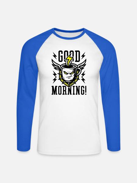Good Morning Kaffeetasse Blitz Gelb - Unisex Baseballshirt langarm - Weiß/Royalblau