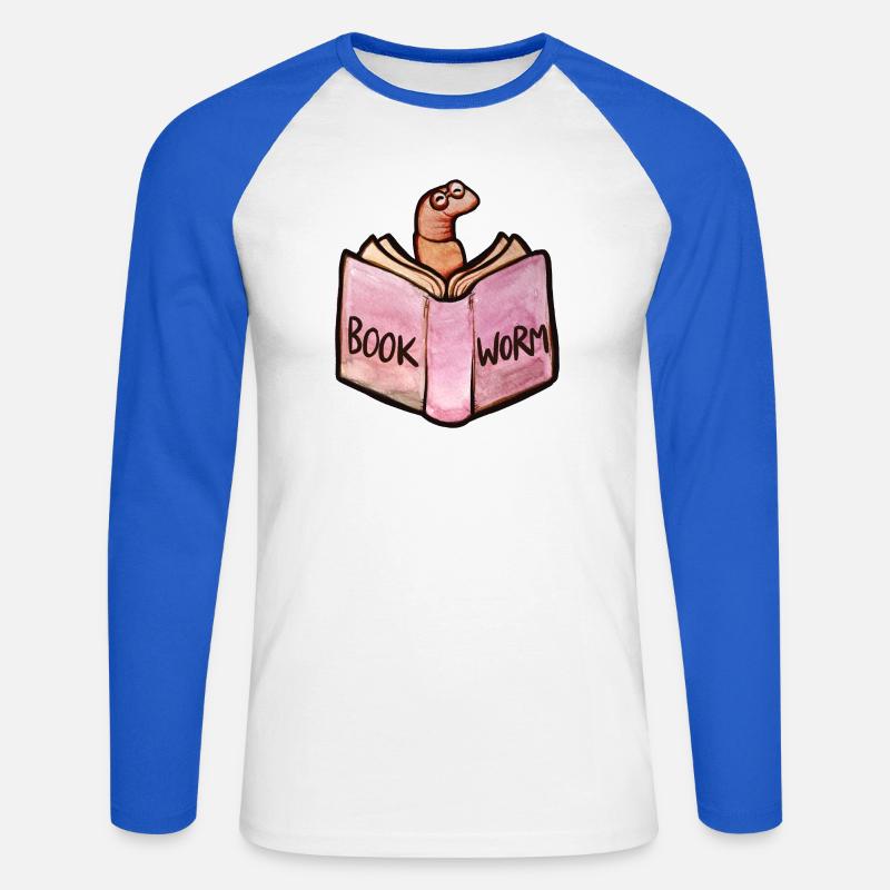 Bookworm Reader: Pink Open Book - Unisex Baseballshirt langarm - Weiß/Royalblau