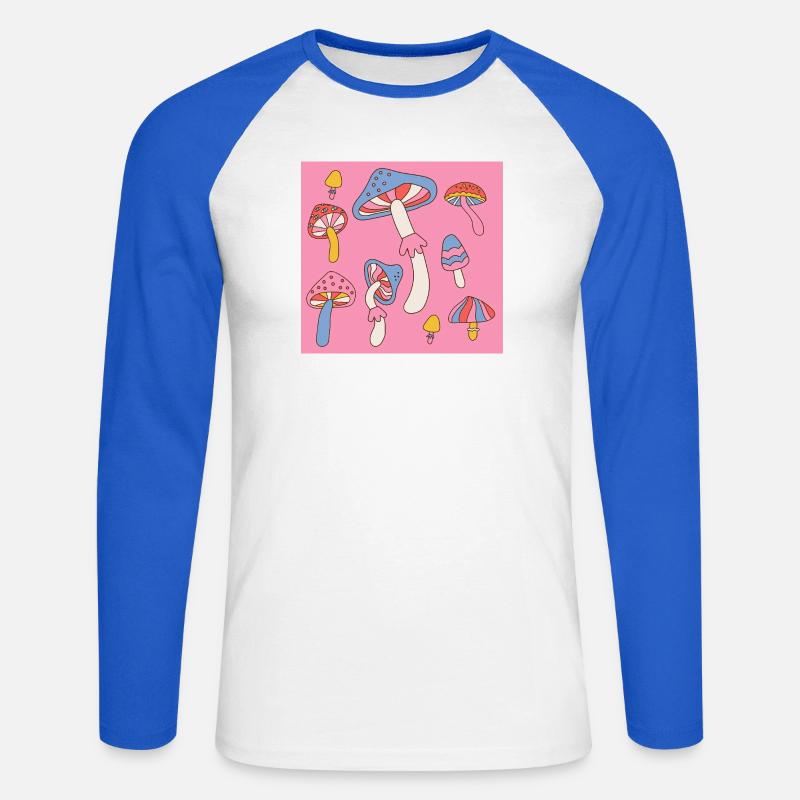 Retro Mushroom Pattern – Psychedelic 70s Design - Unisex Baseballshirt langarm - Weiß/Royalblau